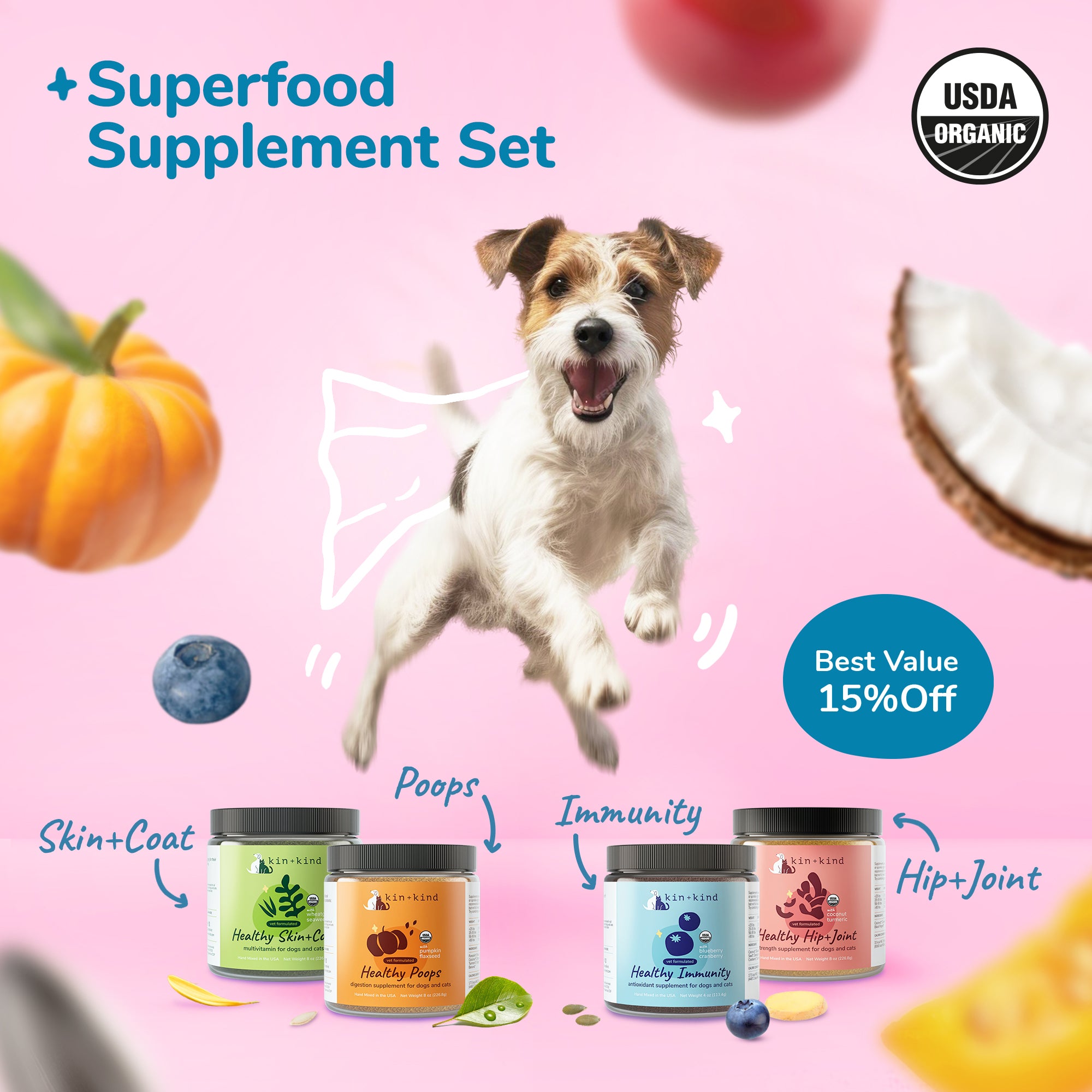 Superfood Supplement Set Natural Organic Dog Supplements Large 8oz